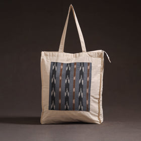 Grey - handcrafted ikat patch canvas cotton shoulder bag 14