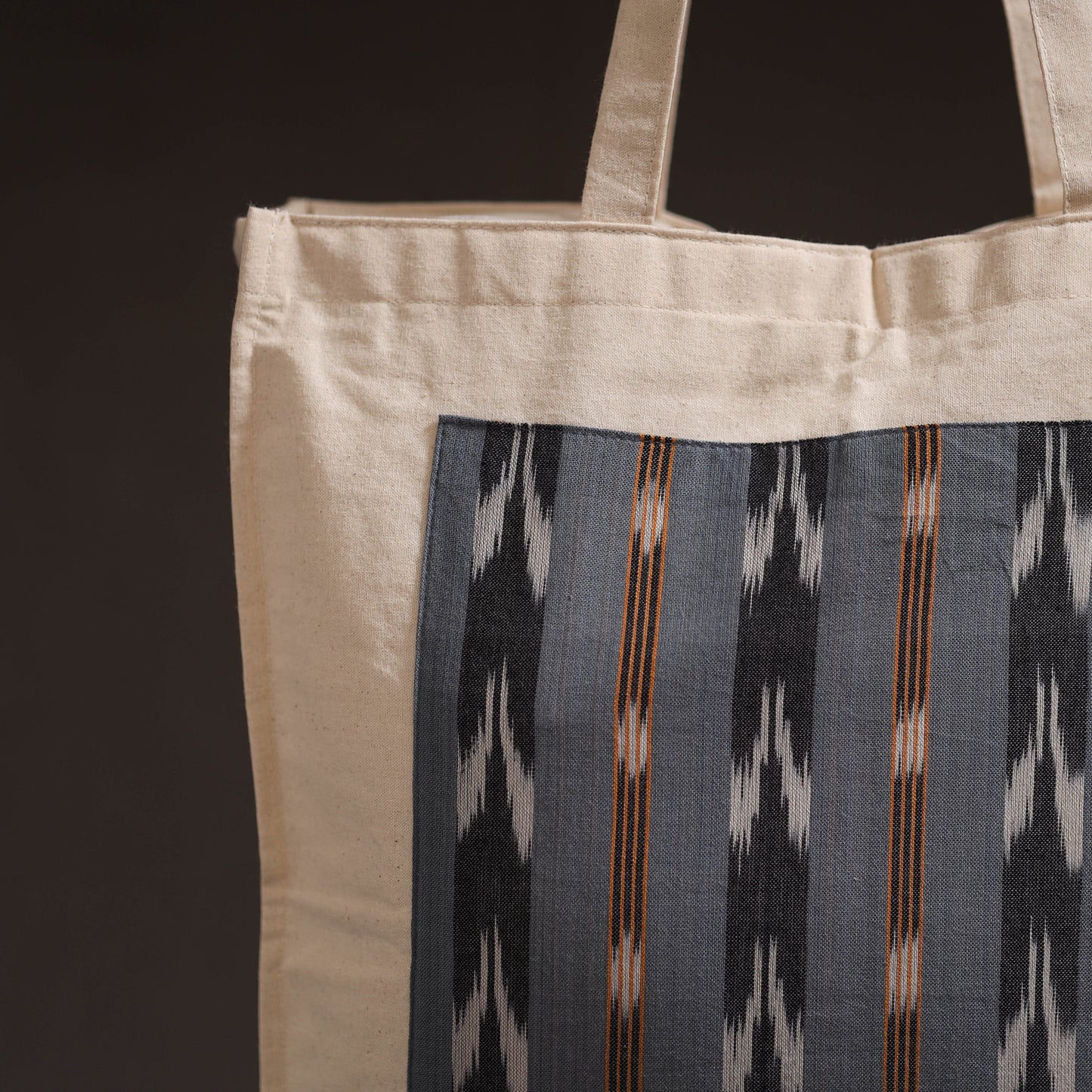 Grey - handcrafted ikat patch canvas cotton shoulder bag 14