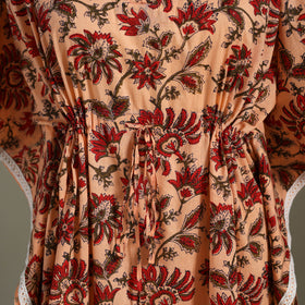 Peach Sanganeri Block Print Cotton Kaftan (Medium) 