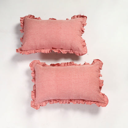 Set of 2 - Fine Cotton Handloom Frill Pillow Covers (30 x 20 in)