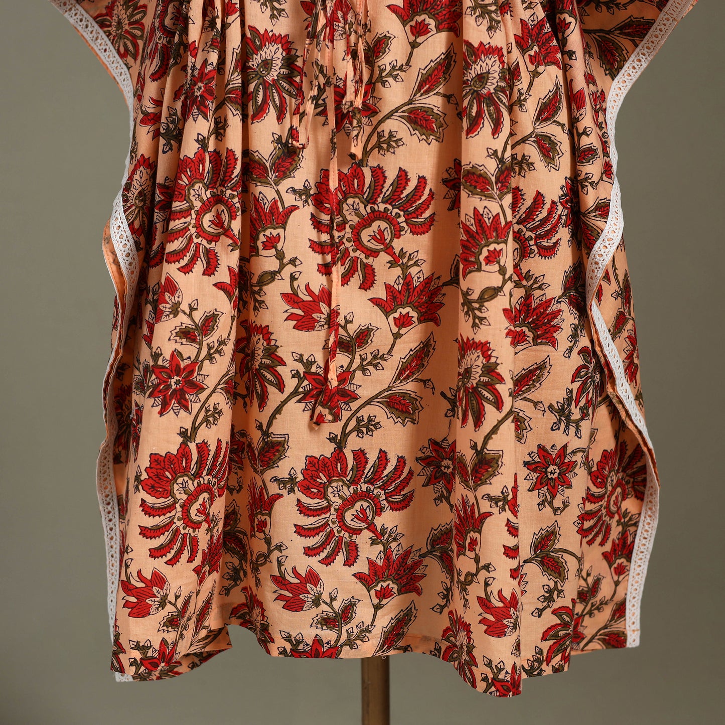 Peach Sanganeri Block Print Cotton Kaftan (Medium) 