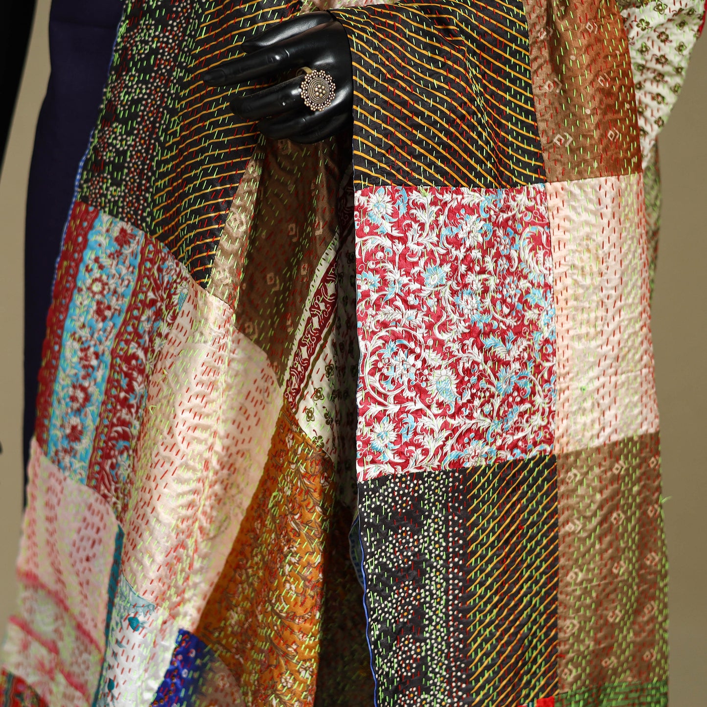 Multicolor - patchwork reversible silk bengal kantha work