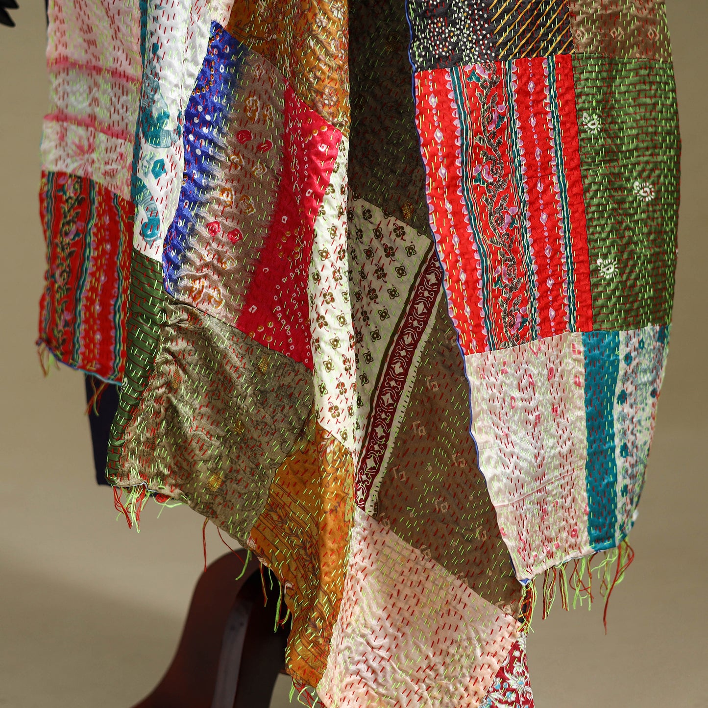Multicolor - patchwork reversible silk bengal kantha work