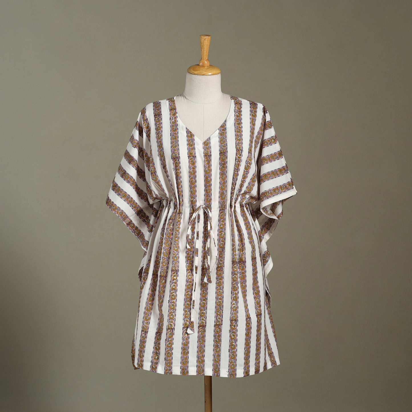 White Sanganeri Block Print Cotton Kaftan (Medium) 