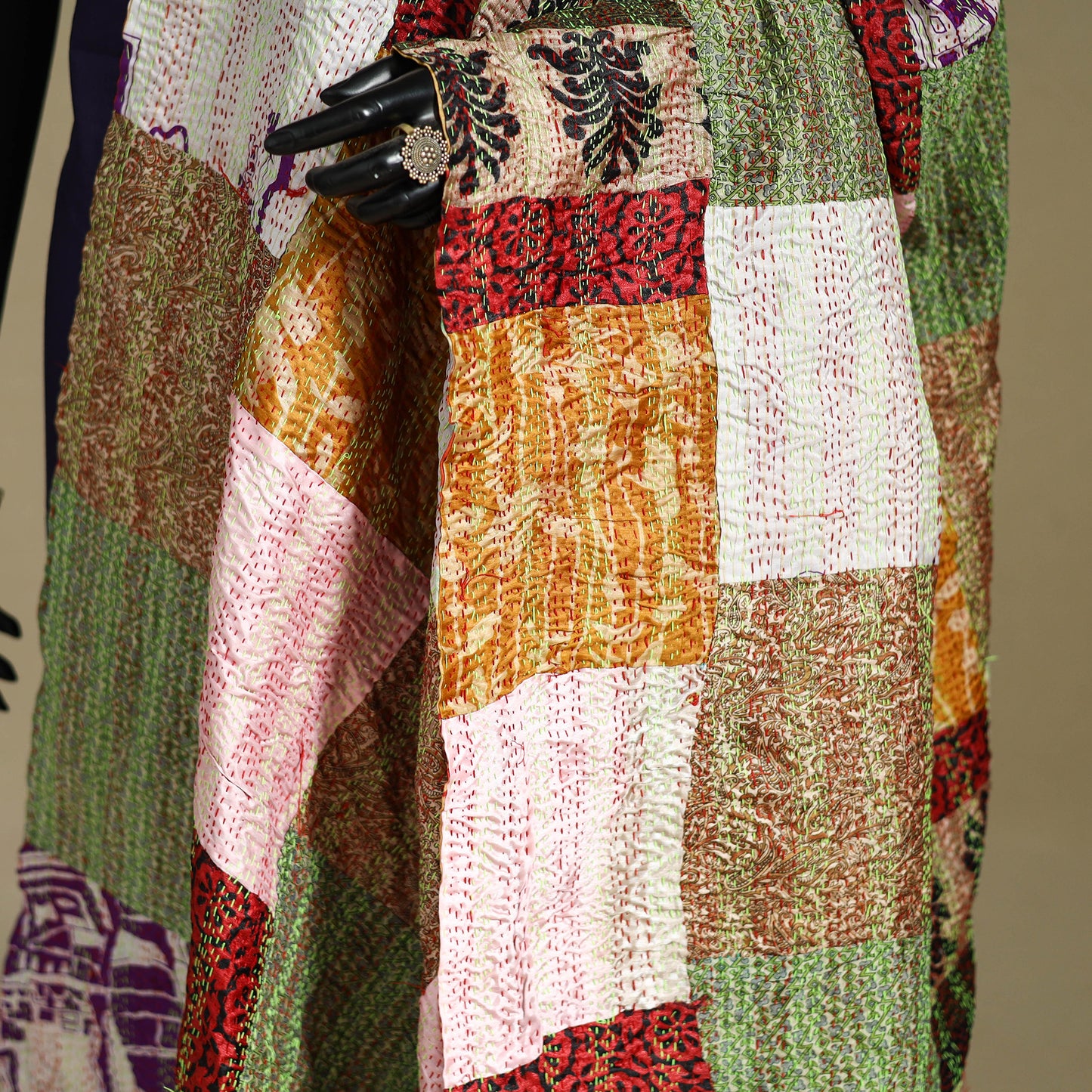 Multicolor - patchwork reversible silk bengal kantha work