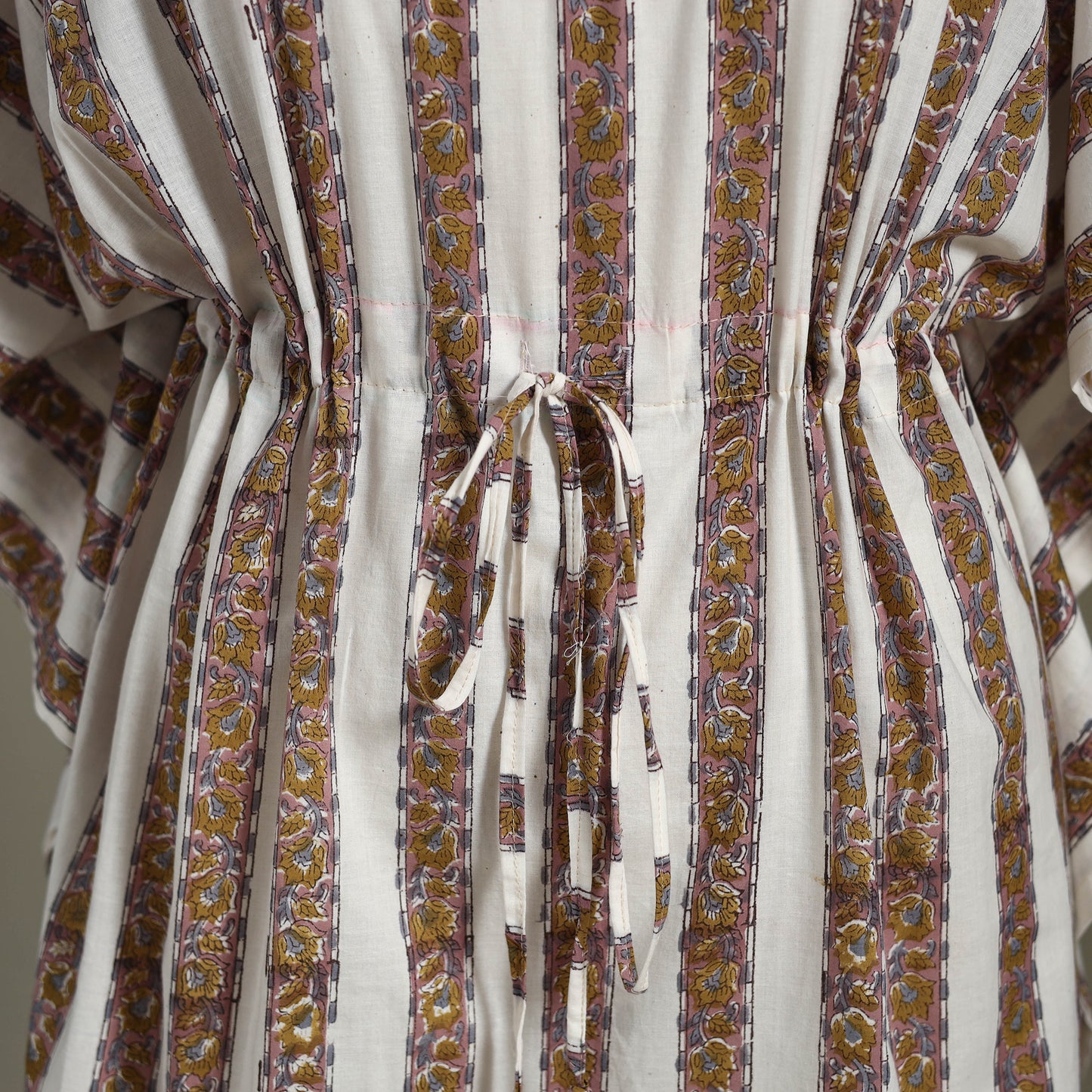 White Sanganeri Block Print Cotton Kaftan (Medium) 