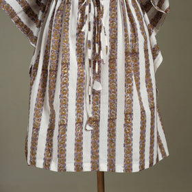 White Sanganeri Block Print Cotton Kaftan (Medium) 