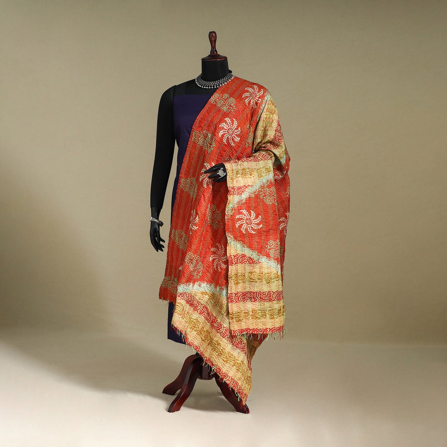 Multicolor - patchwork reversible silk bengal kantha work