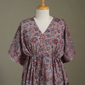 Purple Sanganeri Block Print Cotton Kaftan (Medium) 