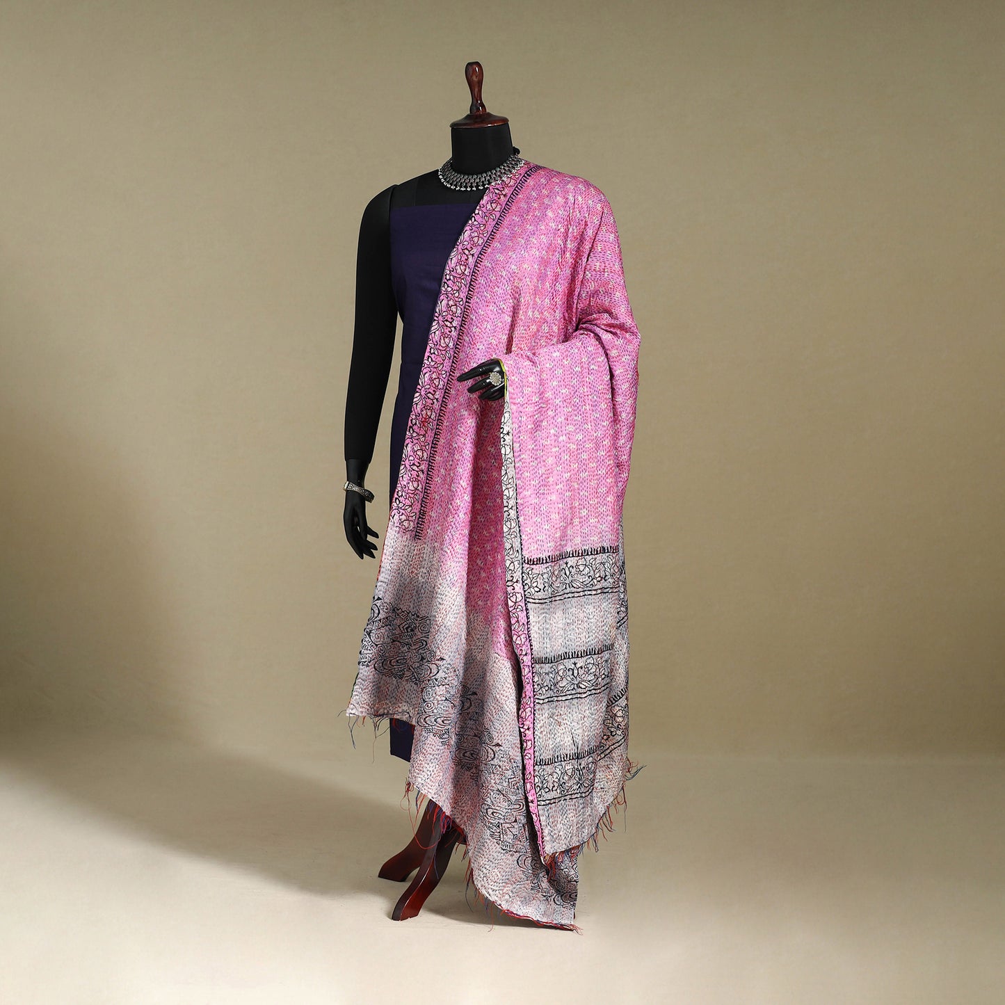 Multicolor - patchwork reversible silk bengal kantha work