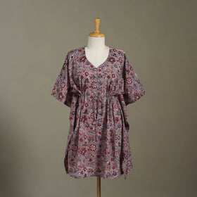 Purple Sanganeri Block Print Cotton Kaftan (Medium) 