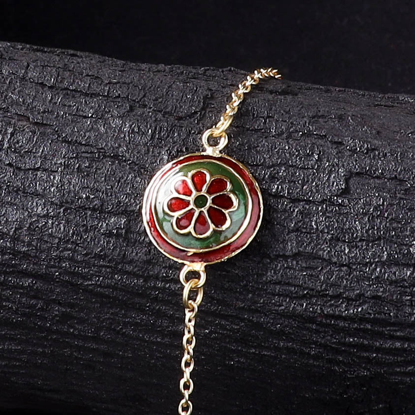 Handcrafted Meenakari Rakhi for Brother with Coir Box 211