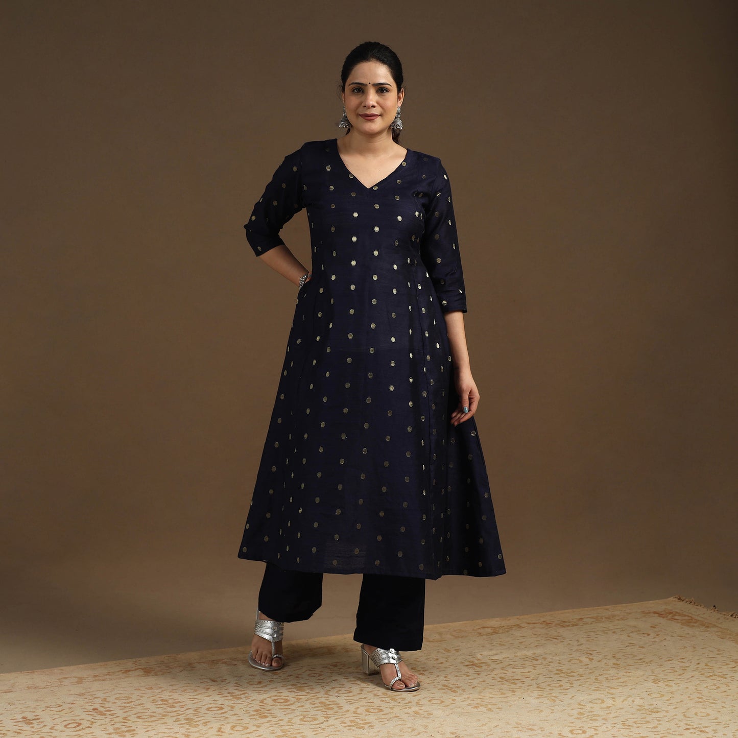 Blue Zari Buti Spun Dupion Silk Kurta Set for Women