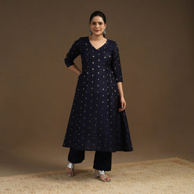 Blue Zari Buti Spun Dupion Silk Kurta Set for Women