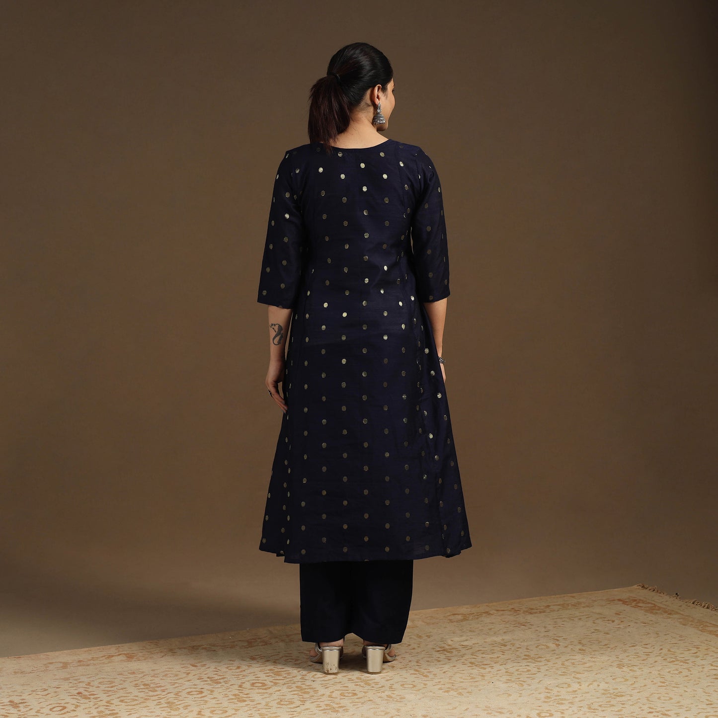 Blue Zari Buti Spun Dupion Silk Kurta Set for Women