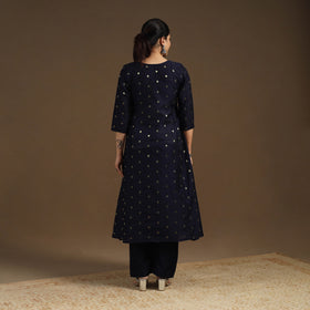 Blue Zari Buti Spun Dupion Silk Kurta Set for Women