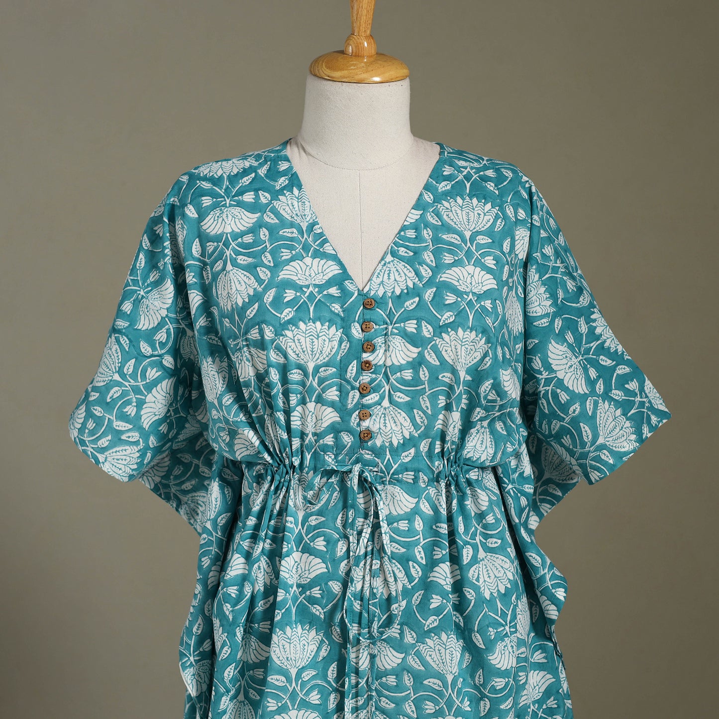 Green Sanganeri Block Print Cotton Kaftan (Medium) 