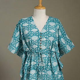 Green Sanganeri Block Print Cotton Kaftan (Medium) 