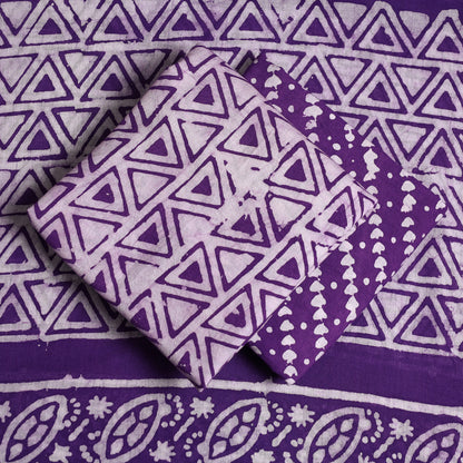 Purple - 3pc Kutch Batik Printed Cotton Suit Material Set 03