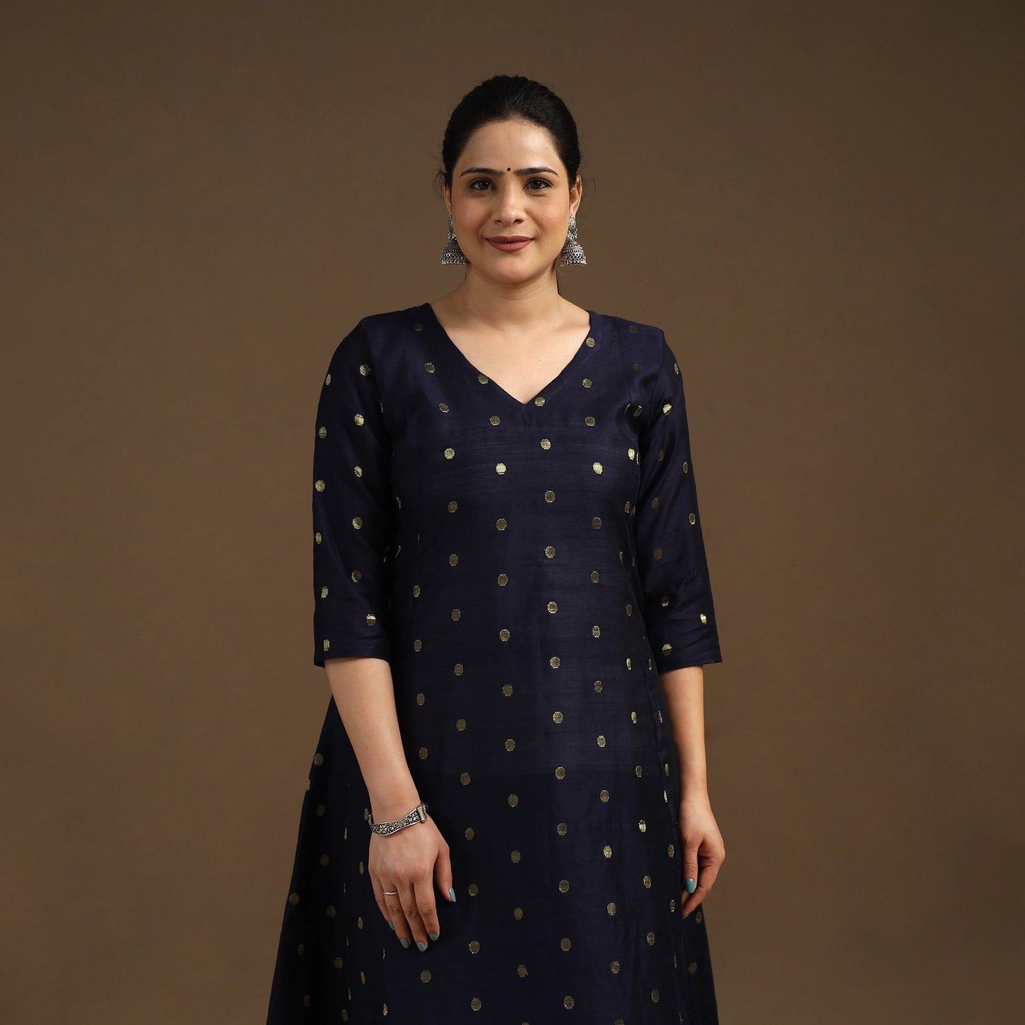 Blue Zari Buti Spun Dupion Silk Kurta Set for Women