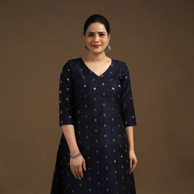 Blue Zari Buti Spun Dupion Silk Kurta Set for Women