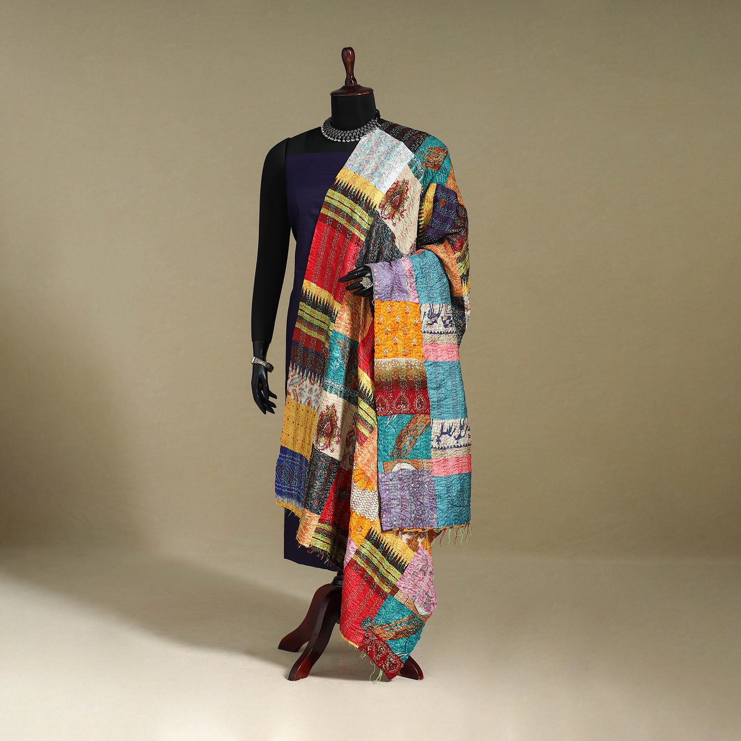 Multicolor - patchwork reversible silk bengal kantha work
