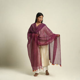 Buy Purple Tie & Dye Mothra Kota Doria Cotton Leheriya Dupatta