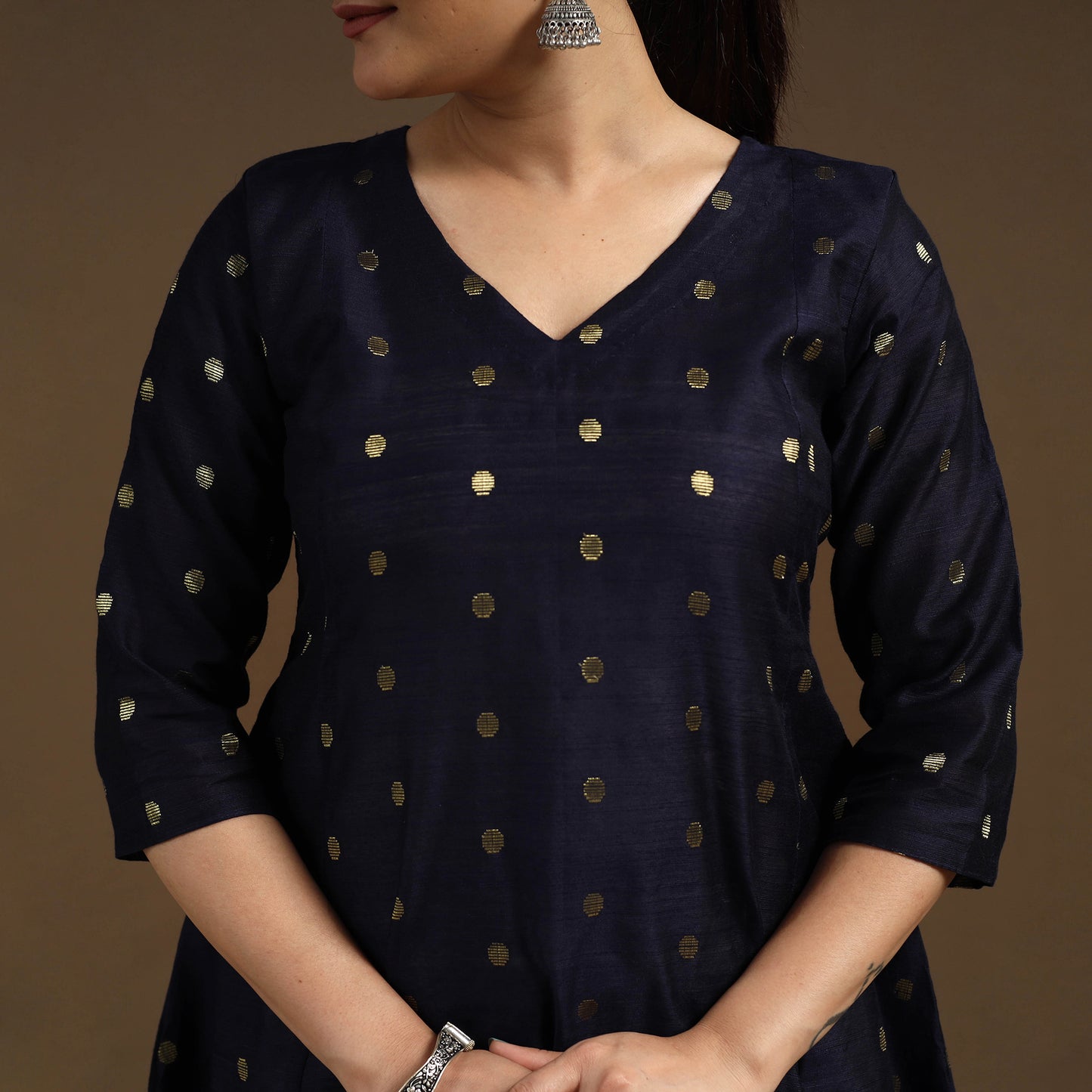 Blue Zari Buti Spun Dupion Silk Kurta Set for Women