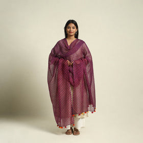 Buy Purple Tie & Dye Mothra Kota Doria Cotton Leheriya Dupatta