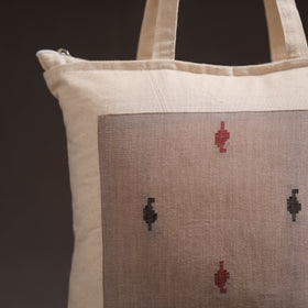 Beige - handcrafted jacquard patch canvas cotton shoulder