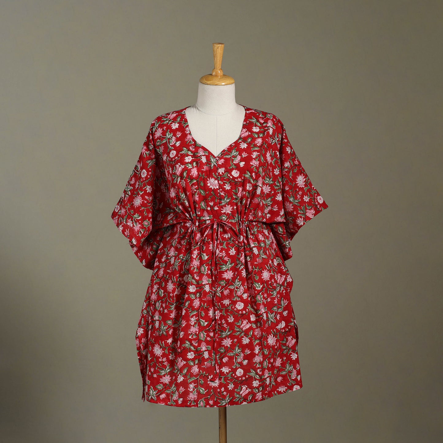 Red Sanganeri Block Print Cotton Kaftan (Medium) 