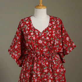 Red Sanganeri Block Print Cotton Kaftan (Medium) 