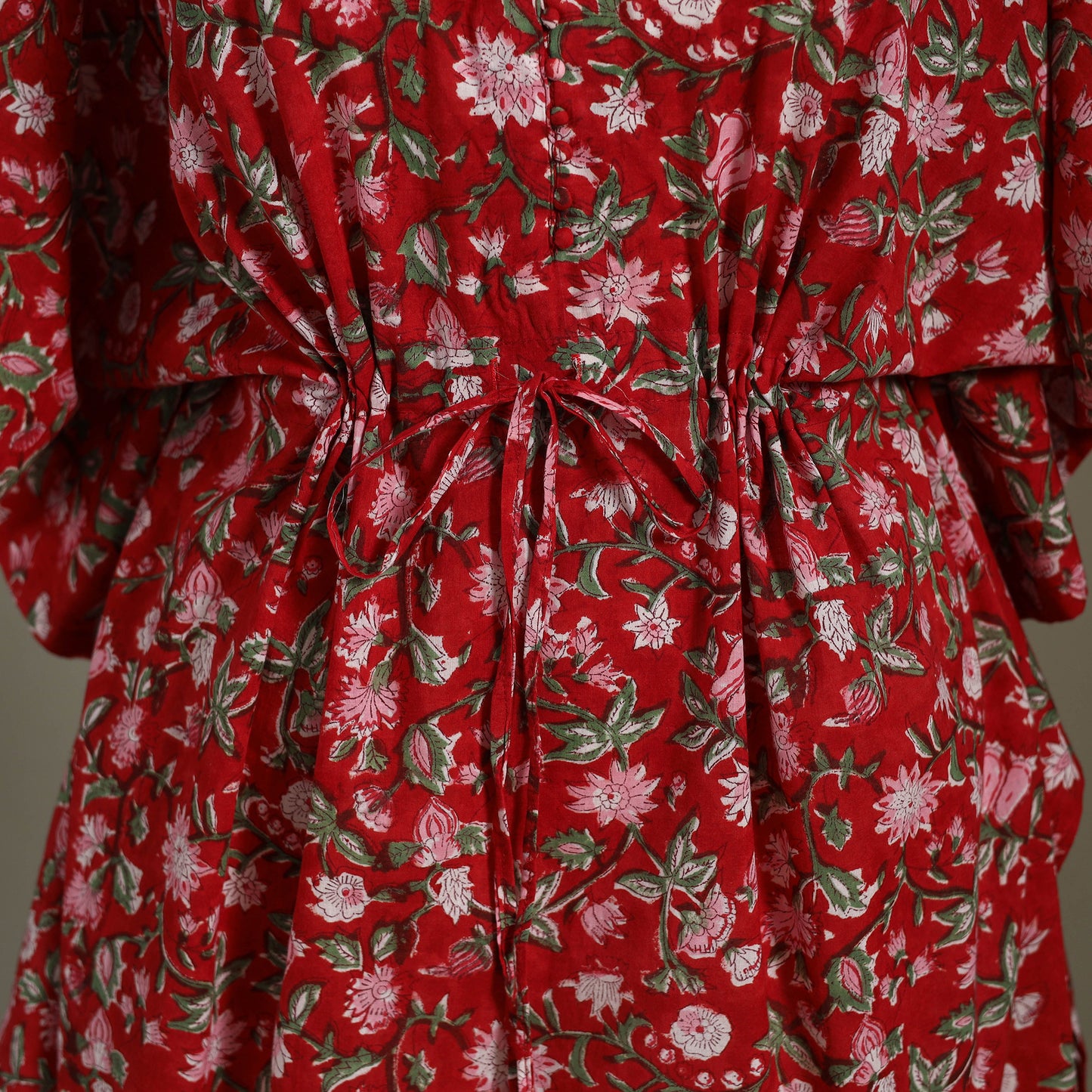 Red Sanganeri Block Print Cotton Kaftan (Medium) 