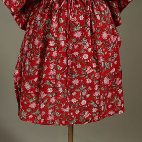 Red Sanganeri Block Print Cotton Kaftan (Medium) 
