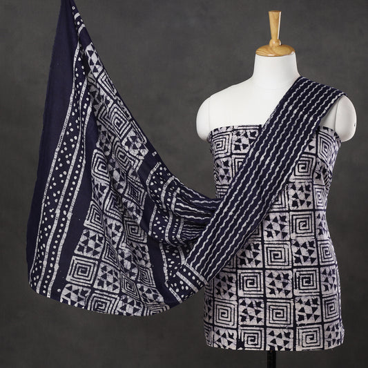 3pc Kutch Batik Printed Cotton Suit Material Set 07