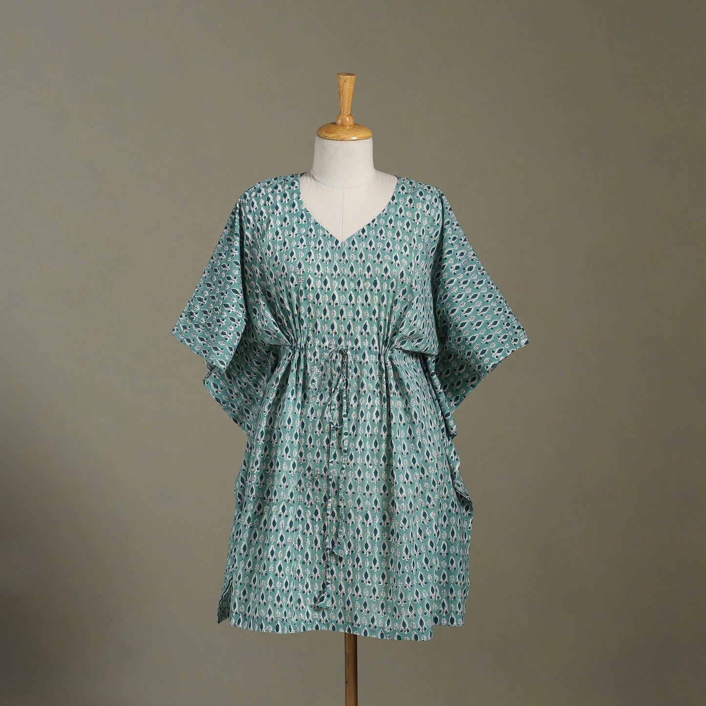 Green Sanganeri Block Print Cotton Kaftan (Medium) 