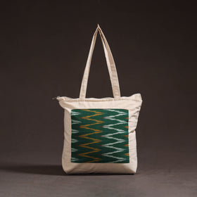 Green - handcrafted ikat patch canvas cotton shoulder bag 19