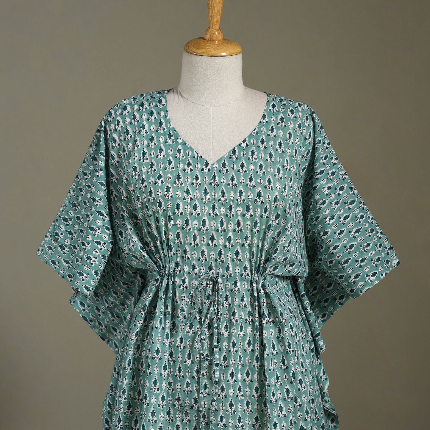 Green Sanganeri Block Print Cotton Kaftan (Medium) 