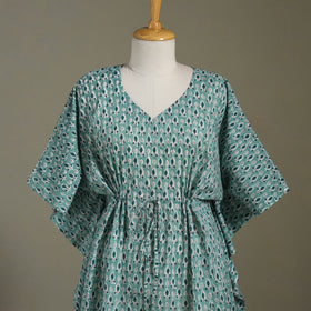 Green Sanganeri Block Print Cotton Kaftan (Medium) 