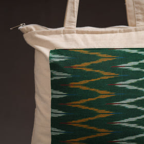 Green - handcrafted ikat patch canvas cotton shoulder bag 19