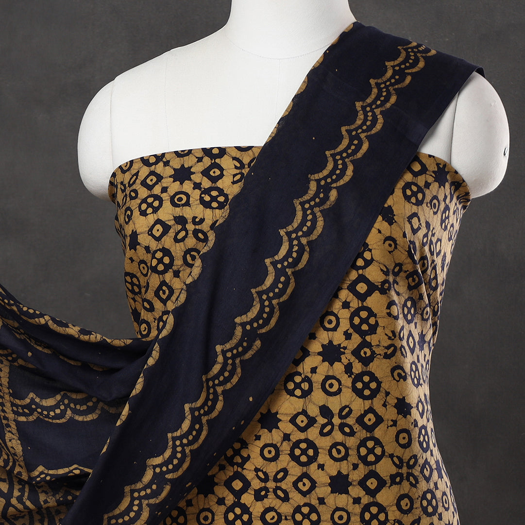 Brown - 3pc Kutch Batik Printed Cotton Suit Material Set 09