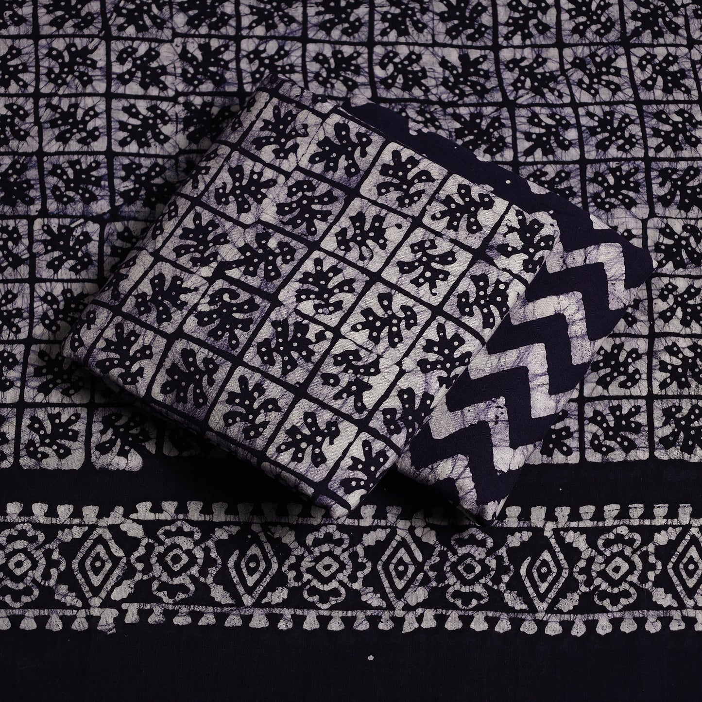 Black - 3pc Kutch Batik Printed Cotton Suit Material Set 08