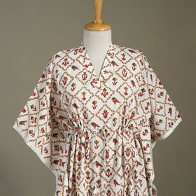 White Sanganeri Block Print Cotton Kaftan (Medium) 