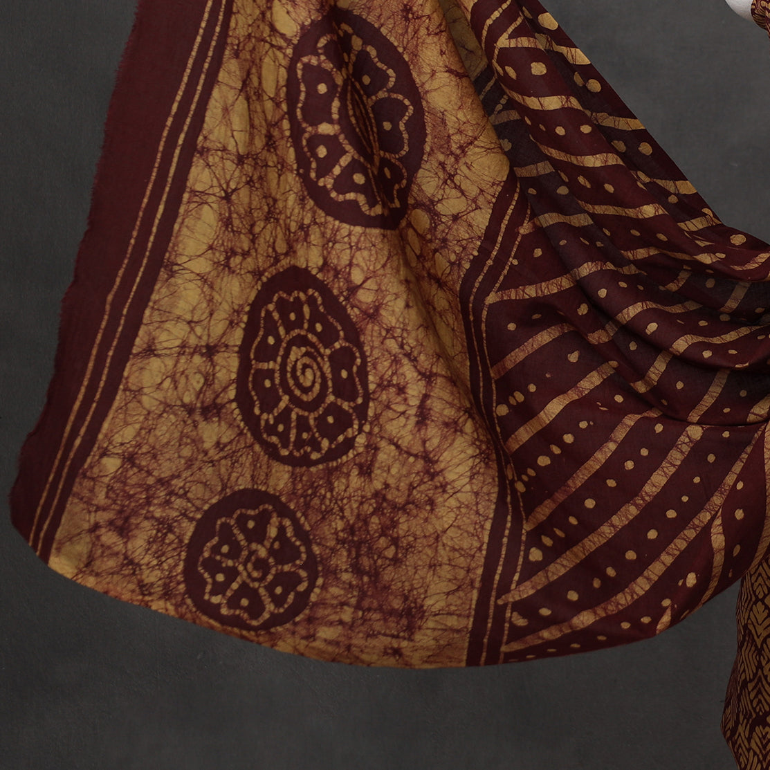 Brown - 3pc Kutch Batik Printed Cotton Suit Material Set 10