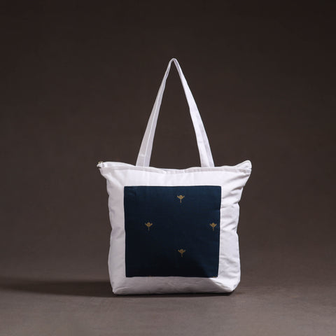 Blue - handcrafted jacquard patch canvas cotton shoulder