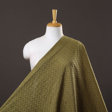  Olive Green Floral Embroidered Cotton Hakoba Fabric