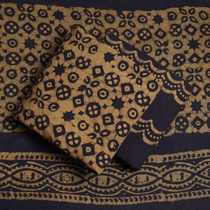 Brown - 3pc Kutch Batik Printed Cotton Suit Material Set 09