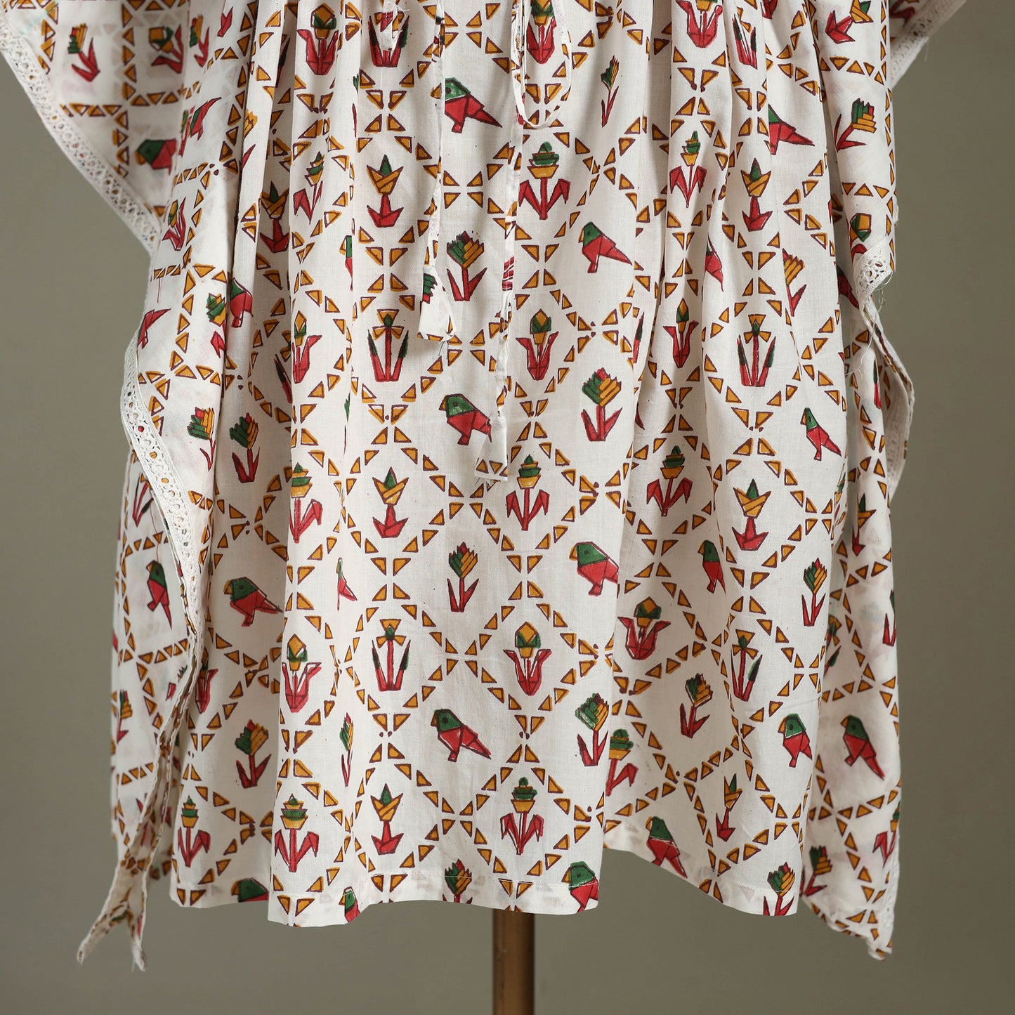 White Sanganeri Block Print Cotton Kaftan (Medium) 