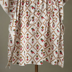 White Sanganeri Block Print Cotton Kaftan (Medium) 