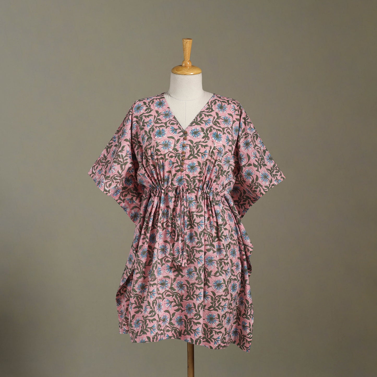 Pink Sanganeri Block Print Cotton Kaftan (Medium) 